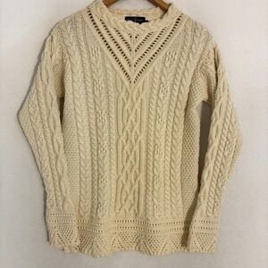 The Irish Store Merino Wool Sweater Womens M Chunky Cable Knit Fisherman Nordic